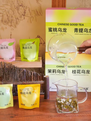 Sweet Fruity Tea With 4 Different Flavors 40Bags In Total:1,Jasmine Oolong Tea;2,Osmanthus Oolong Tea;3,Peach Oolong Tea;4,Green Grape Oolong Tea