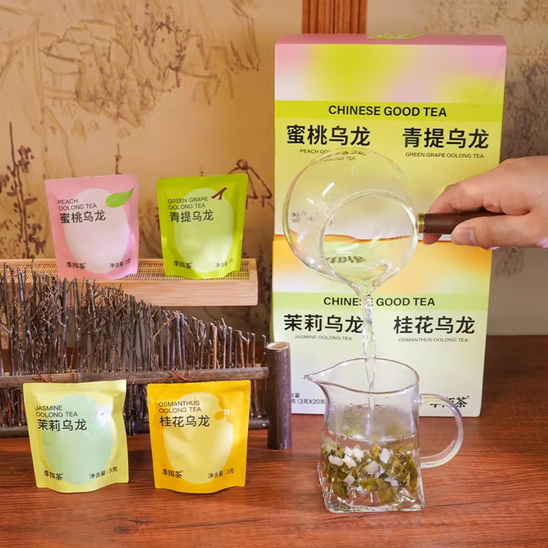 Sweet Fruity Tea With 4 Different Flavors 40Bags In Total:1,Jasmine Oolong Tea;2,Osmanthus Oolong Tea;3,Peach Oolong Tea;4,Green Grape Oolong Tea